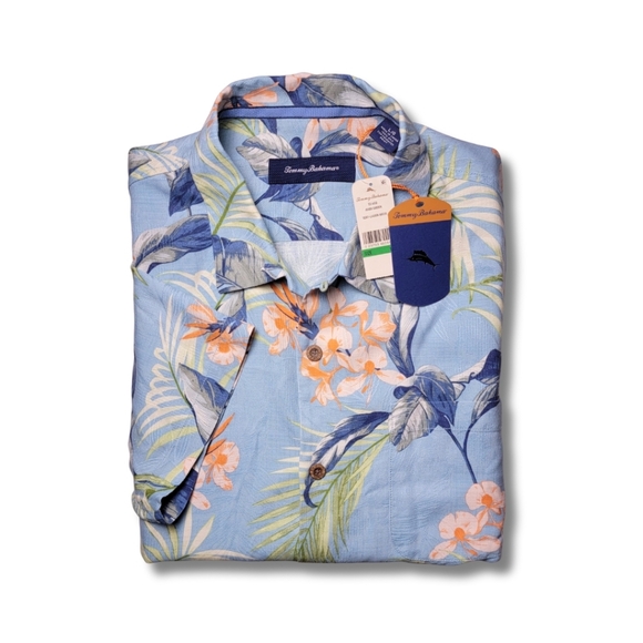 Tommy Bahama Other - Tommy Bahama Light Blue Adara Garden 100% Silk Camp Shirt L